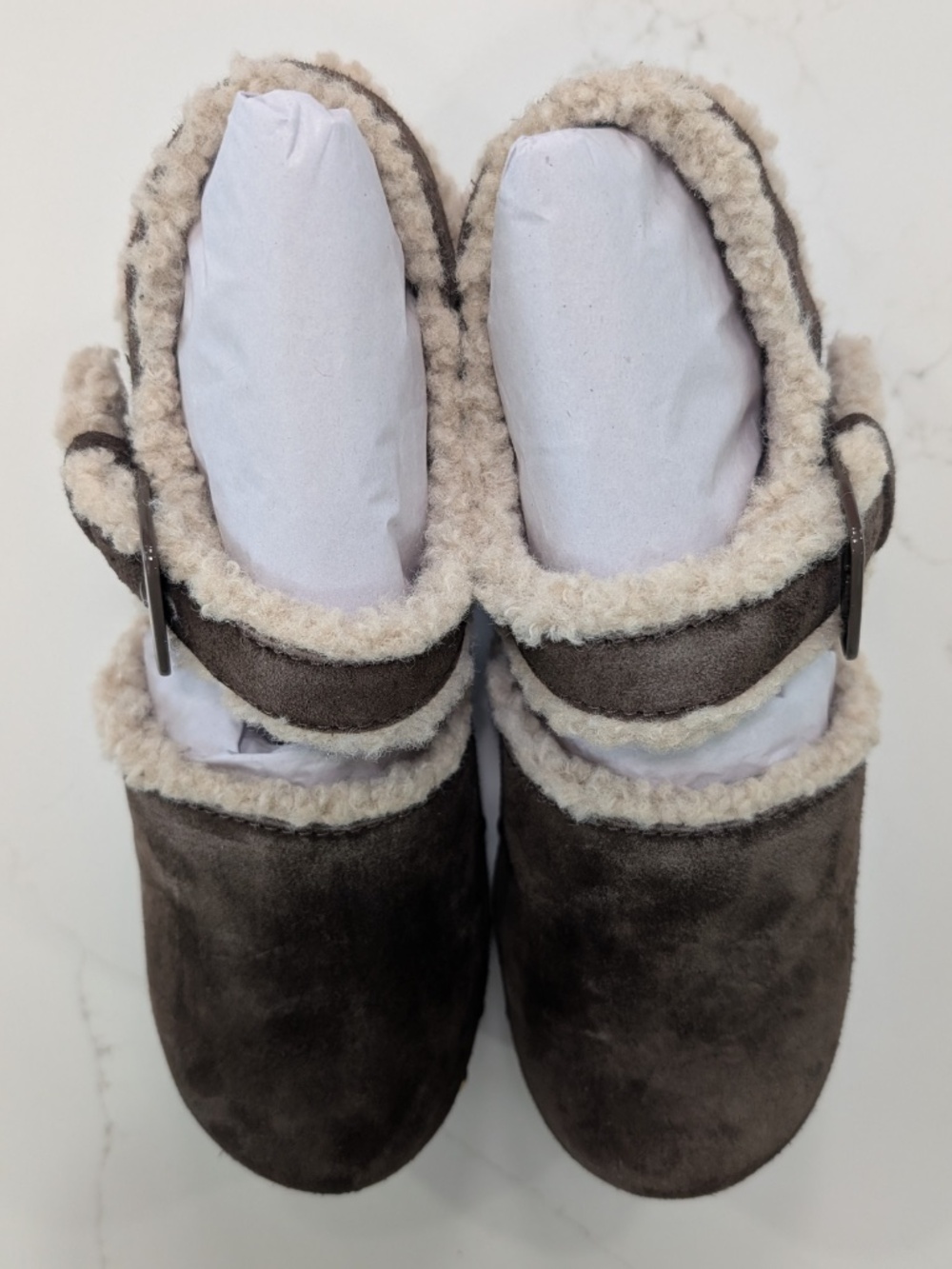 Tory Burch Shearling Lug Sole Clogs Suede Deep Espresso Brown Size 9 NIB 70mm - Picture 8 of 17
